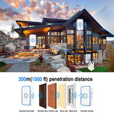 Wireless Doorbell,Waterproof Doorbell Chime Operating With 60 Melodies,5 Volume Levels &amp; LED Flash,2 Receiver US Plug