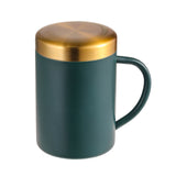 Nordic Style 400ml Coffee Cup with Lid 304 Stainless Steel Office Mug with Handle Home Student Double-Layer Insulated Water Cup
