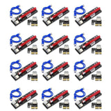 12PCS VER103C 3In1 Power PCI-E Riser Card LED 4Pin 6Pin Sata 15Pin Express 1X to 16X 60CM Extension Cable for Bitcoin