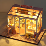 DollHouse Miniature Doll With LED Light House Creative Hand-assembled Small Shop Model Children toy gift Miniature Wood House