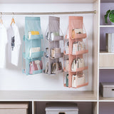 8/6 Pockets Fabric Hanging Storage Bag Transparent Pocket Double Sides Hanging Closet Foldable Organize Handbag Storage Bag