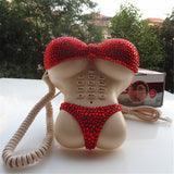 Creative Bikini Shape Landline Telephone with Red Headset, Push Button Corded Phone Telephone for Lady's Home Bedroom Decoration