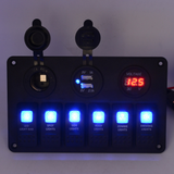 Rocker Switch Panel with USB Port Cigarette Lighter Blue Light Indicator 12V Power Socket for Boat Rv Vehicles Truck Car