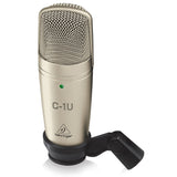 Behringer C-1U USB Studio Condenser Microphone with swivel mic stand mount for digital home recording and podcasting enthusiasts