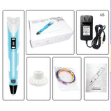 3D Pen Screen DIY 3D Printing Pen With ABS PLA Filament Creative Toy Gift 3 D Printer Pen Drawing For Kids Christmas Birthday