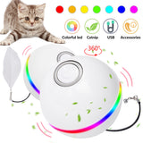 Smart Interactive Cat Toy Colorful LED Self Rotating Ball With Catnip Bell And Feather Toys USB Rechargeable Cat Kitten Ball Toy