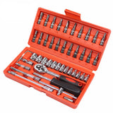 46-Piece Socket Set 1/2 1/4 3/8 Household Tool Kit Socket Set for Motorcycle Repair Car Repair Kit Set Chrome Vanadium Steel Red