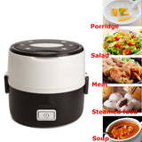 200W 1.3L Mini Rice Cookers Electric Lunch Box 2 Layer Heat Preservation Portable Steamer for Home Car School Office Bring Meal