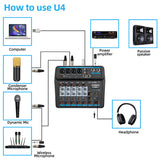 M-6 Portable Mini Mixer Audio DJ Console with Sound Card, USB, 48V Phantom Power for PC Recording Singing Webcast Party(US Plug)
