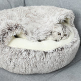 New 2 In 1 Hooded Cave Winter Warm Cat Dog Bed Round Soft Long Plush Dog House Bed For Small Dogs Kennel Cats Pet Nest