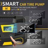 Rechargeable Wireless Air Compressor Tire Inflator 12V DC Car Pump with Digital Pressure Gauge Emergency Led Light