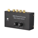 M/M Phono Preamp with Power Switch Preamplifier with Level &amp; Volume Control RCA Input &amp; Output 1/4 Inch TRS Output Interface
