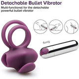 Vibrating Dual Cock Ring with Tongue Clitoral Stimulator for Couple Fun Stronger Erection Enhancing Massager Beauty Tool for Men