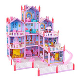 Princess Big Villa DIY Dollhouses casa muñecas Pink Castle Play House With Slide Yard Kit Assembled Doll House Toys