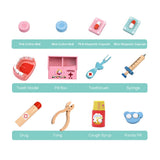 Realistic Doctor Kit Pretend Play Wooden Toy Model Toothbrush Toothpaste Dental Probe Dental Mirror Storage Bucket for Toddler
