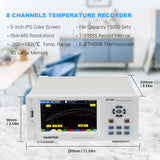 8 Channels Temperature Recorder with 5-inch IPS Color Display Bar &amp;Curve Chart -200℃~1820℃ Industrial Temperature Data Logger