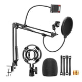 Microphone Arm Stand,Adjustable Suspension Boom Scissor Arm Stand Mobile Phone Holder,for Snowball and Other Mics