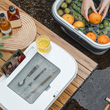 1 Piece Portable Outdoor Travel Beach Folding Bucket Picnic Camping Box Food Fruit Water Container White + Grey