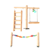 Parrot Playground Bird Wooden Standing Ladder Swing Cage Toys (Self-Assembly, Pendants Random Color)