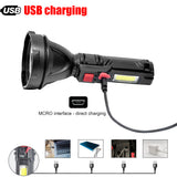 USB Rechargeable Portable LED Flashlight Powerful Waterproof Torch Searchlight for Outdoor Mountaineering Hiking Camping Tool