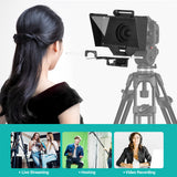 TC3 Teleprompter for Tablet Smartphone DSLR Camera Portable Teleprompter with Remote Control Lens Adapter Rings
