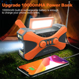 10000mAh Emergency Weather Radio Dual Speaker Rechargeable Solar Hand Crank Battery Operated SOS AlarmAM/FM Reading Light