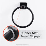 Punch Free Black Towel Holder Towel Ring Round Wall Mounted Towel Rack Towel Shelf Stainless Steel Bathroom Accessories Hotel