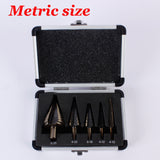 5pcs/set Metric/Inch Hss Cobalt Step Drill Bit Set Multiple Straight Groove Stepped Drill Bit with Aluminum Case Hand Tools Kits