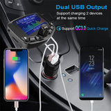 JINSERTA 1.8" Large Screen Bluetooth FM Transmitter Kit Car MP3 Player 3 USB Port QC3.0 Fast Charger AUX FM Modulator Handfree