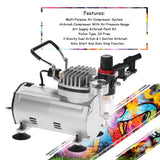 KKmoon 3 Airbrush Kit With Air Compressor Dual-Action Hobby Spray Air Brush Set Tattoo Nail Art Paint Supply w/ Cleaning Brush