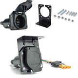 12V 7 Pin Round Trailer Plug 7 Way Socket Adapter Wiring Connector Tow Bar Socket RV yachts with Bracket for American (Black)