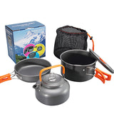 2-3 Person Outdoor Camping Portable Tableware Kettle Fry Pan Pot Cooking Travel Picnic Set
