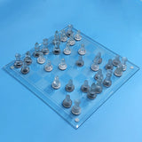 25X25cm Glass Chess Set, Elegant Design - Durable Build - Fully Functional - 32 Frosted And Clear Pieces Crystal Chess