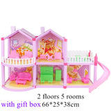 Princess Big Villa DIY Dollhouses casa muñecas Pink Castle Play House With Slide Yard Kit Assembled Doll House Toys