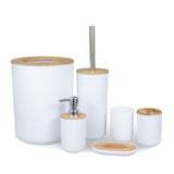 6 Pcs Bamboo Bathroom Accessories Set Toothbrush Holder Soap Dish Dispenser Toilet Brush Container Trash Can Bath Decoration