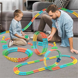 Glowing Race Track With LED Light Up Cars Race Car Track Sets Flexible Railway Assembled Track Birthday Gift For Childrens Toys