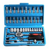 46pcs Car Bicycle Repair Tools Socket Ratchet Wrench Set Head Ratchet Pawl Socket Spanner Screwdriver Metalworking Tool Kit