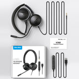 New Bee H360 3.5mm/USB Wired Telephone Headset Call Center Earphone with Mic On Ear Computer Headphone Volume Control Headset