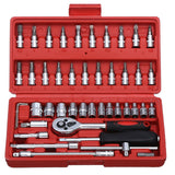 46pcs Car Bicycle Repair Tools Socket Ratchet Wrench Set Head Ratchet Pawl Socket Spanner Screwdriver Metalworking Tool Kit