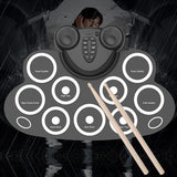 Portable Reel Electronic MIDI Drum Kit Kit 9 Pad Built-in Speaker for Indoor Electronic Music Practice