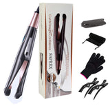 2 In 1 Hair Curler and Straightener Spiral Wave Curler Flat Curling Iron Crimp Straightening Tools 360° Rotation LCD Display
