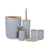 6 Pcs Bamboo Bathroom Accessories Set Toothbrush Holder Soap Dish Dispenser Toilet Brush Container Trash Can Bath Decoration