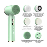 6 In 1 Ultrasonic Electric Face Cleansing Brush Silicone Hot Cool Sonic Facial Exfoliating Cleaner Skin Rejuvenation Massage NEW