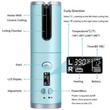 Cordless Hair Curler Automatic Rotating Curling Iron Portable Wireless Rechargeable Curling Wand LCD Display Ceramic Hair Curler
