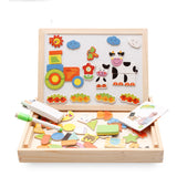 Montessori Kid Toy Wooden Magnetic Puzzle White Board Drawing Set Cartoon Animals Farm Puzzle Kids Educational Toy Baby Gift Kit