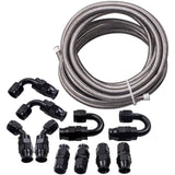 1Set 5 meters AN6 Stainless Steel Braided 5M 6AN 0/45/90/180Degree Fuel hose Oil Line &amp; Hose End Adaptor Kit  T7 Aluminum Alloy