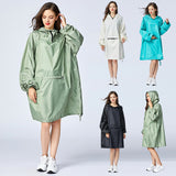 Women's Stylish Waterproof Rain Poncho Cloak Raincoat with Hood Sleeves and Big Pocket on Front.