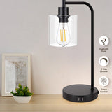 Industrial Press Control Table Lamps Bedside Nightstand Reading Lamps with Glass Shade for Bedroom Living Room US Plug
