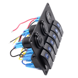 Rocker Switch Panel with USB Port Cigarette Lighter Blue Light Indicator 12V Power Socket for Boat Rv Vehicles Truck Car