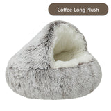 New 2 In 1 Hooded Cave Winter Warm Cat Dog Bed Round Soft Long Plush Dog House Bed For Small Dogs Kennel Cats Pet Nest